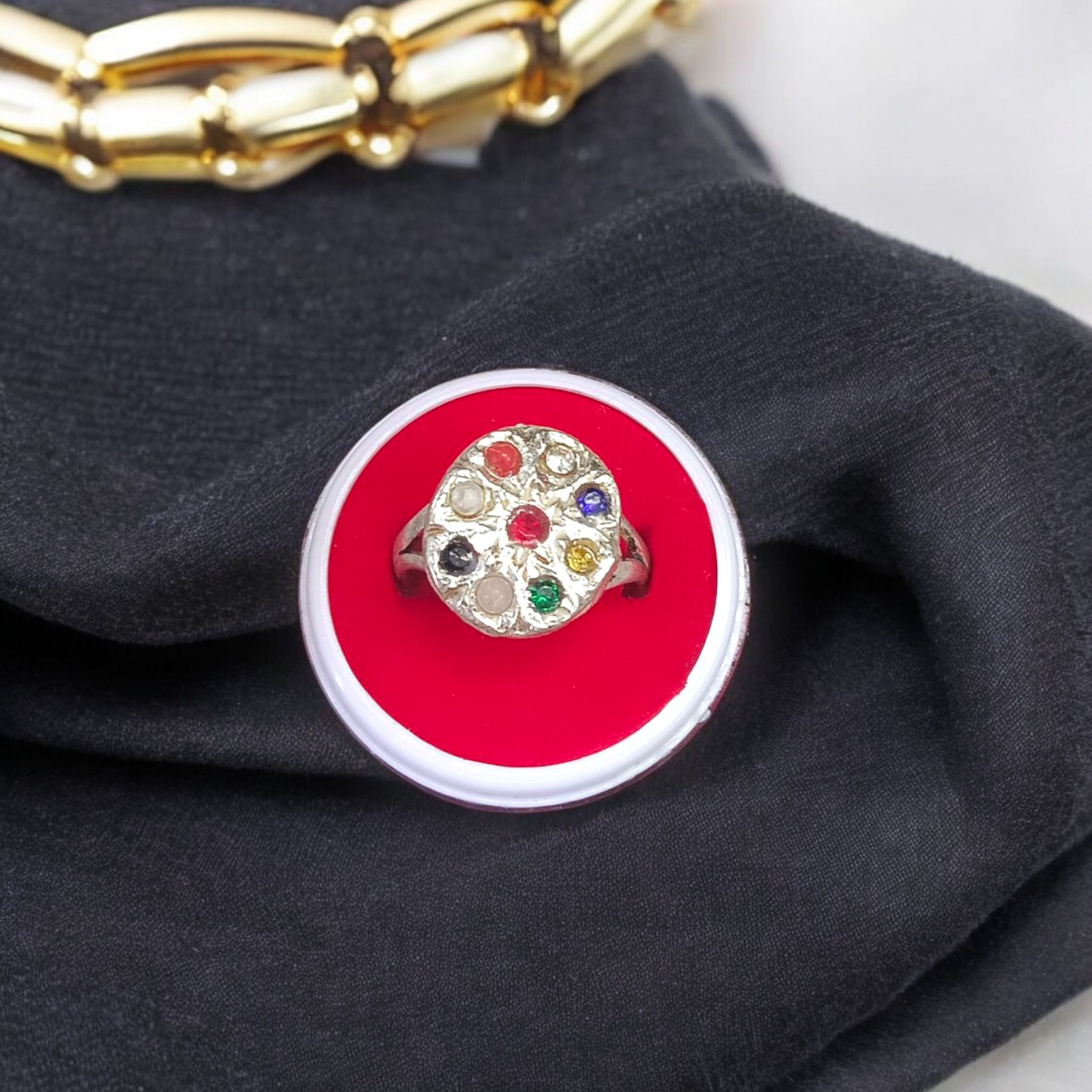 Navratan Ring with Nine Gemstones | Oval Shape – Spiritual and astrological ring offering prosperity, protection, and balance through the power of Navratan gemstones