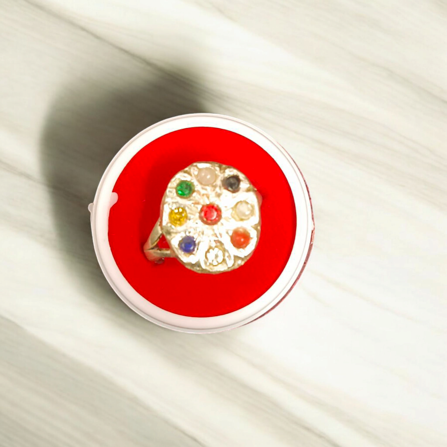 Navratan Ring with Nine Gemstones | Oval Shape – Spiritual and astrological ring offering prosperity, protection, and balance through the power of Navratan gemstones