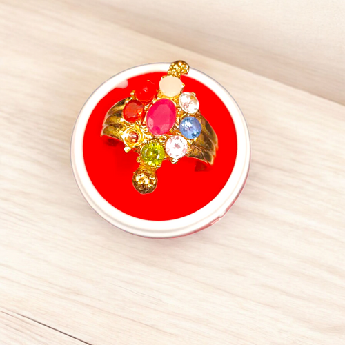 Navratan Kachua Ring | Adjustable Gold-Plated Navratan Gemstone Ring for Men & Women