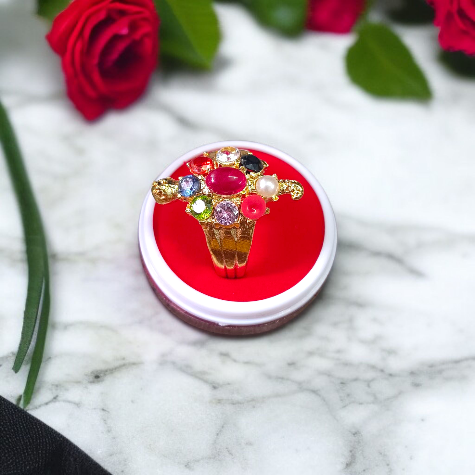 Navratna Kachua Ring | Adjustable Gold Plated Ring with Nine Gemstones for Prosperity, Health, and Spiritual Protection