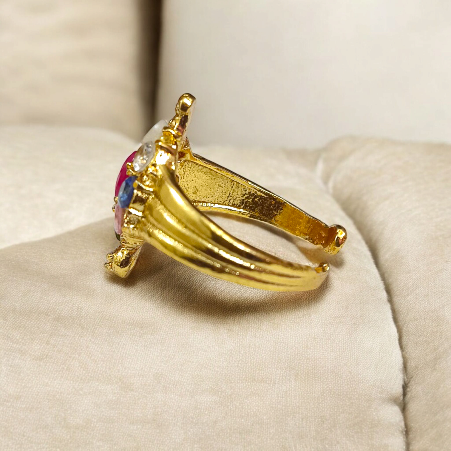 Navratna Kachua Ring | Adjustable Gold Plated Ring with Nine Gemstones for Prosperity, Health, and Spiritual Protection
