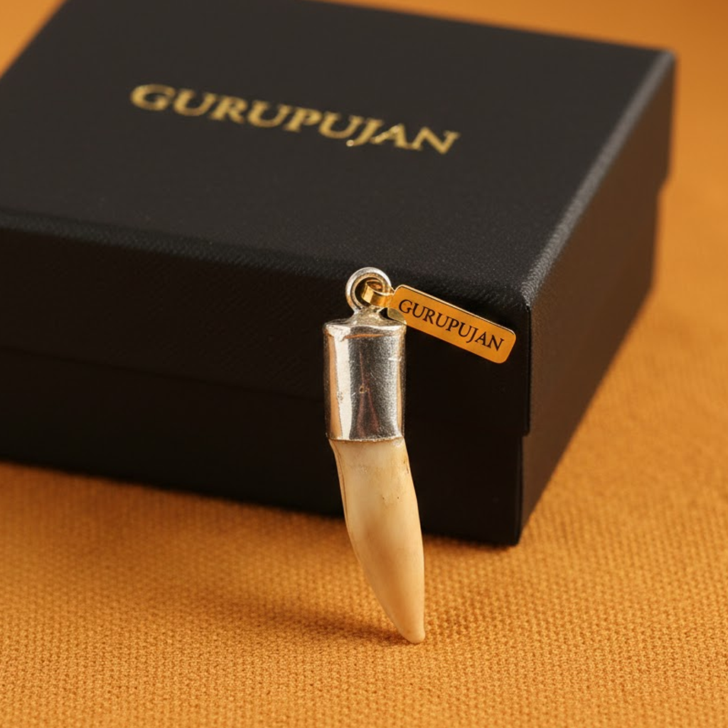 Shukar Dant Silver Cap Pendant | Wild Boar Teeth for Protection & Attraction