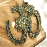 Om Wall Hanging in brass, 4×5 inches, decorative item for temple, office, home walls, and doors, symbolizing peace and spiritual energy