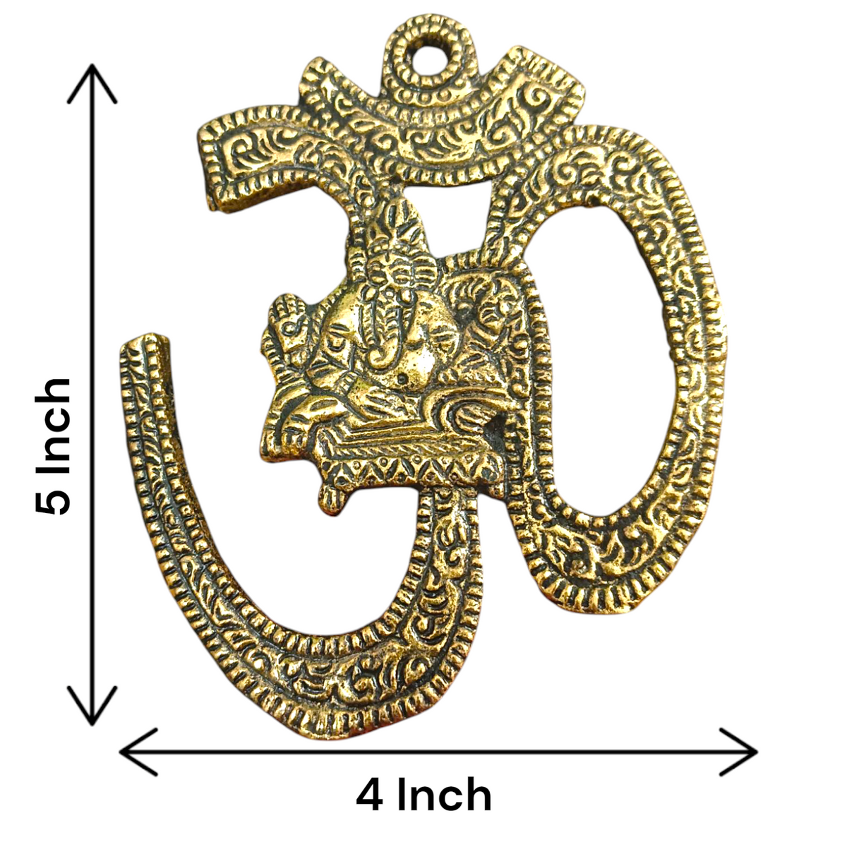 Om Wall Hanging in brass, 4×5 inches, decorative item for temple, office, home walls, and doors, symbolizing peace and spiritual energy
