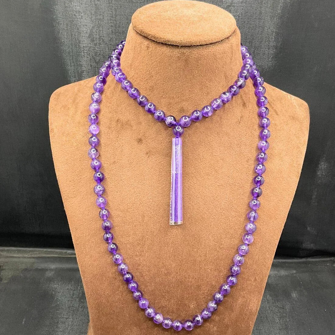 Original Amethyst Mala made from genuine Jamunia beads, ideal for spiritual jaap, meditation, and daily wear.