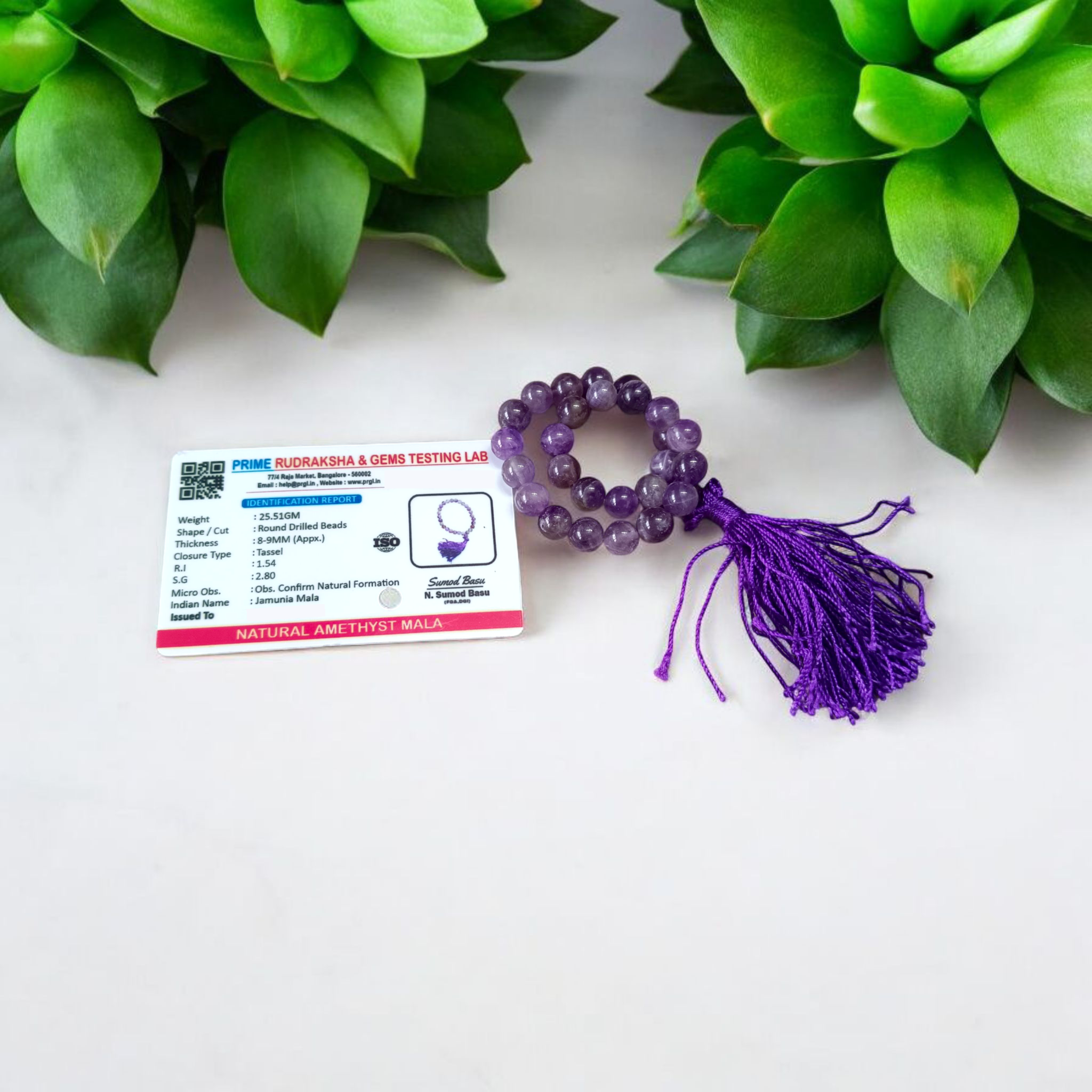 Original Amethyst Mala made from genuine Jamunia beads, ideal for spiritual jaap, meditation, and daily wear