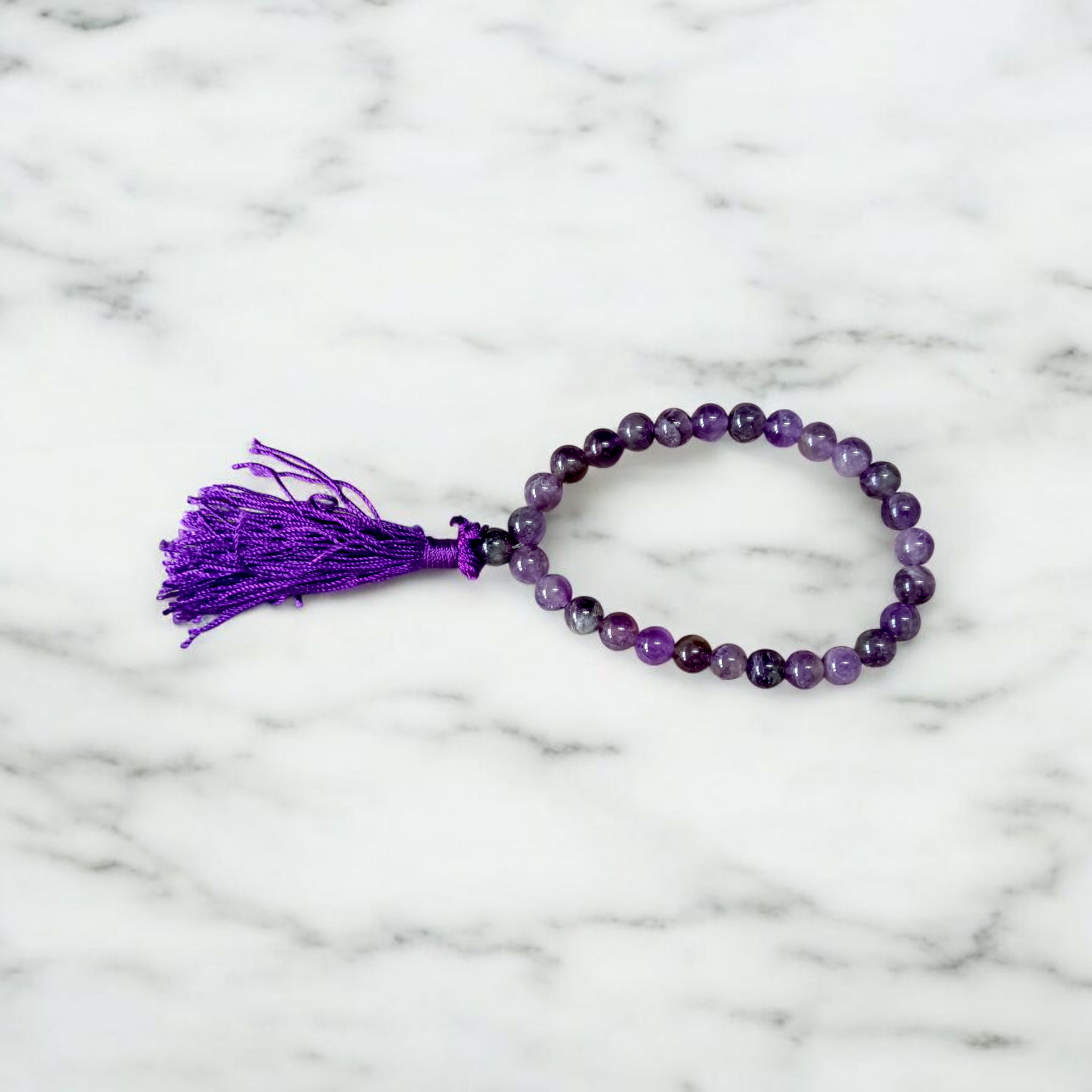 Original Amethyst Mala made from genuine Jamunia beads, ideal for spiritual jaap, meditation, and daily wear