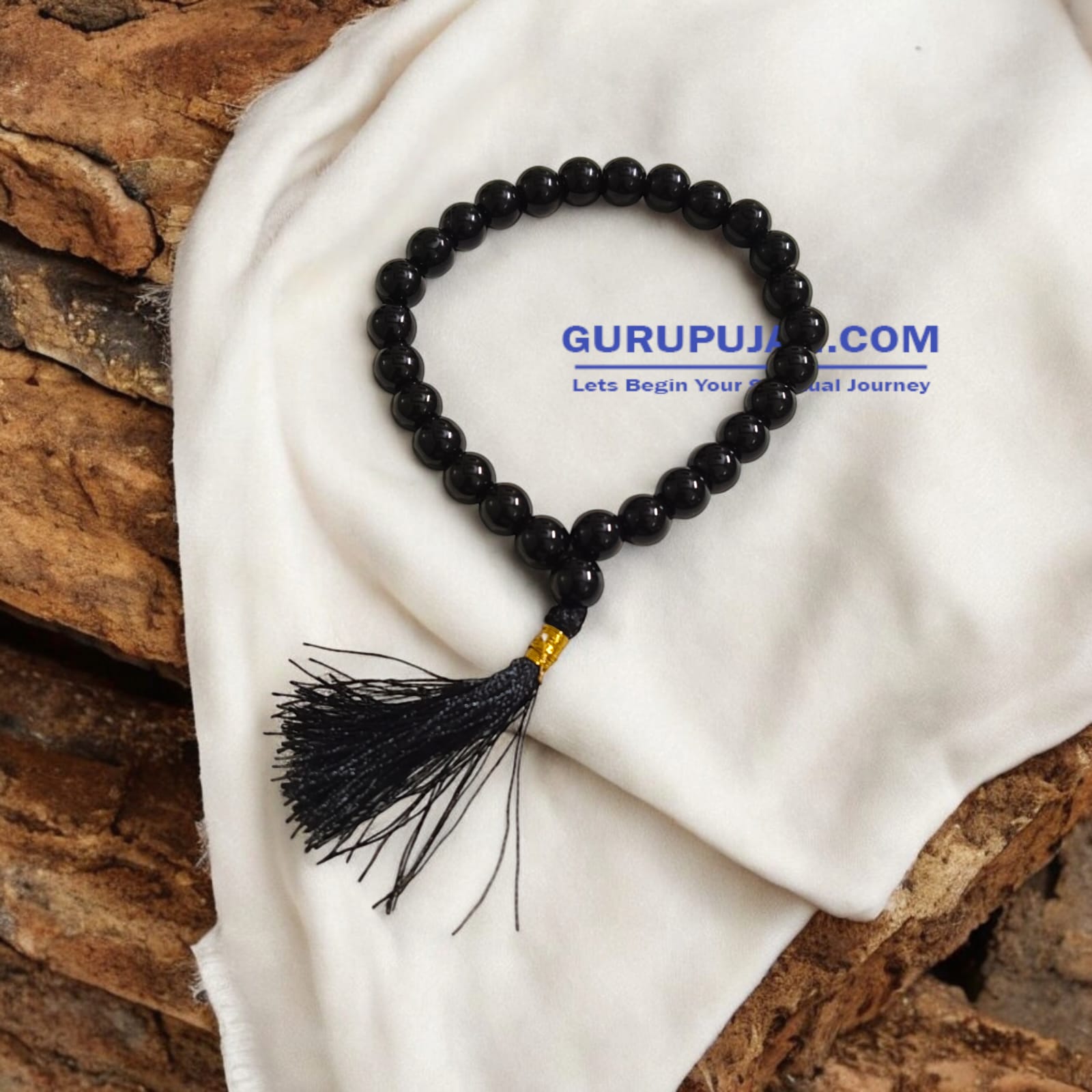 Original Black Agate Mala with lab certification, available in 27+1, 54+1, and 108+1 beads, along with a stretchable bracelet, for spiritual protection and meditation.