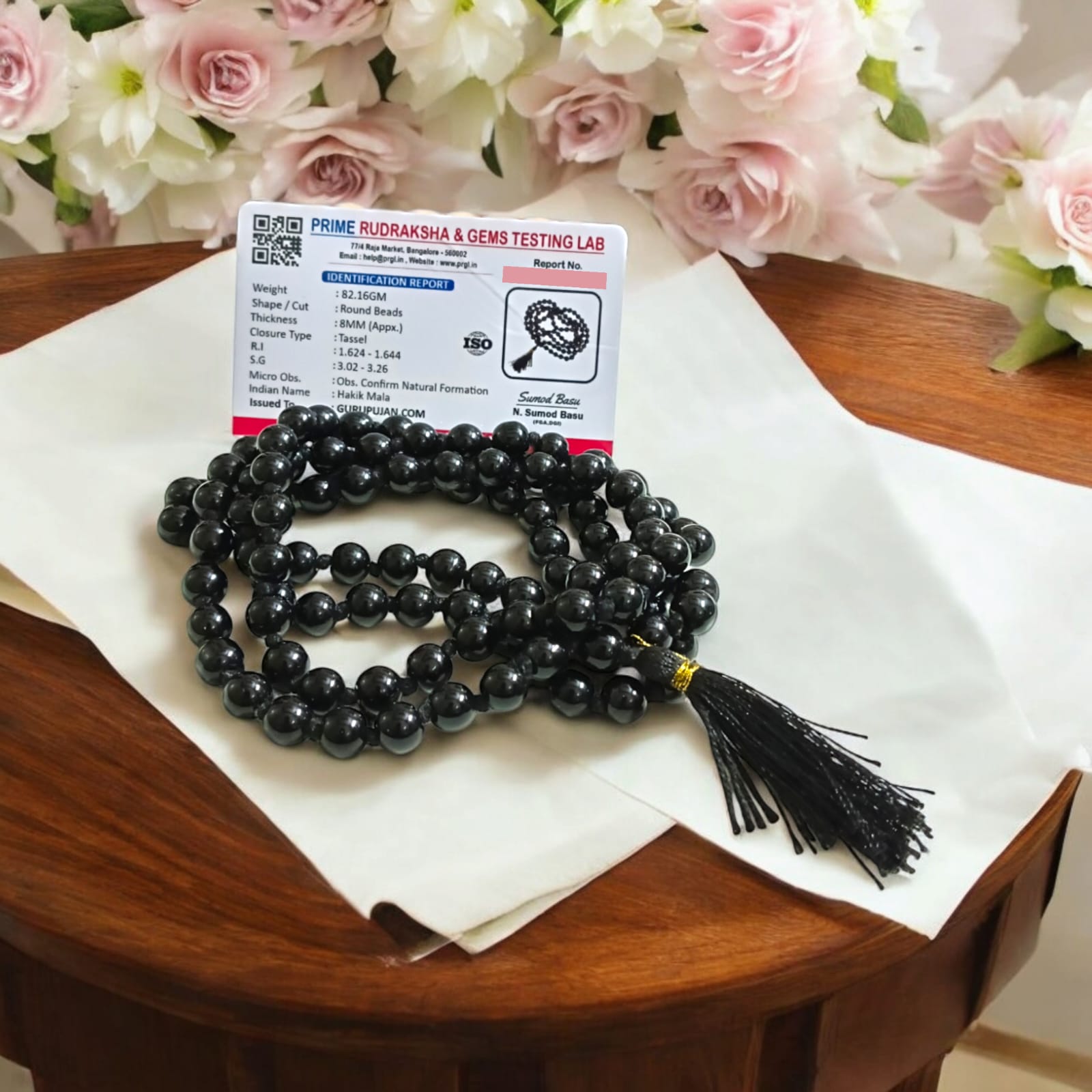 Original Black Agate Mala with lab certification, available in 27+1, 54+1, and 108+1 beads, along with a stretchable bracelet, for spiritual protection and meditation.