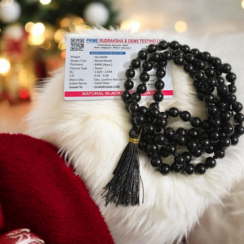 Original Black Agate Mala – Pure Kaali Hakik  Lab Certified