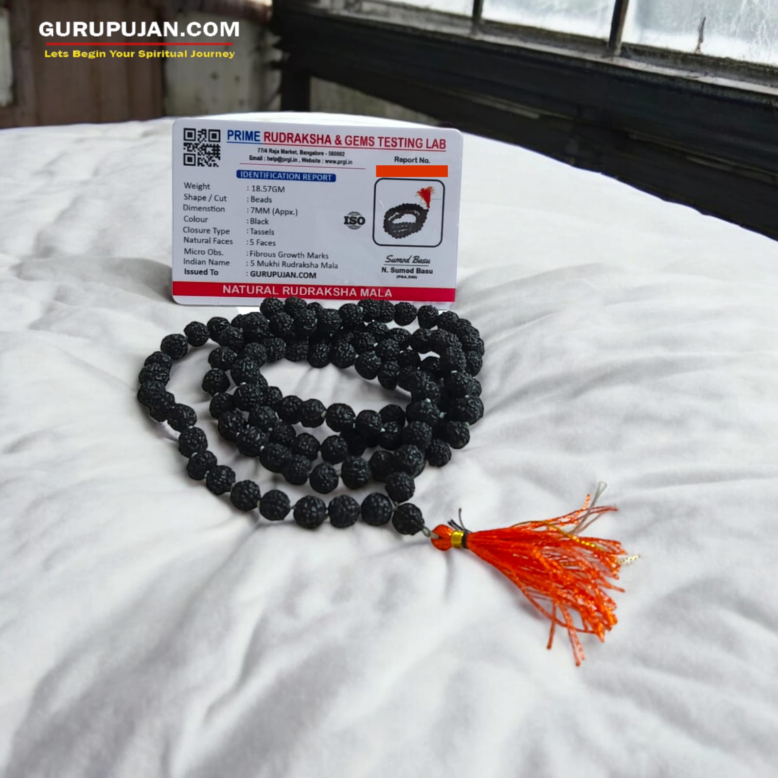 Original Black Rudraksha Mala made with 5 Mukhi beads, lab-certified, available for Jaap and wearing, ensuring spiritual protection and meditation benefits
