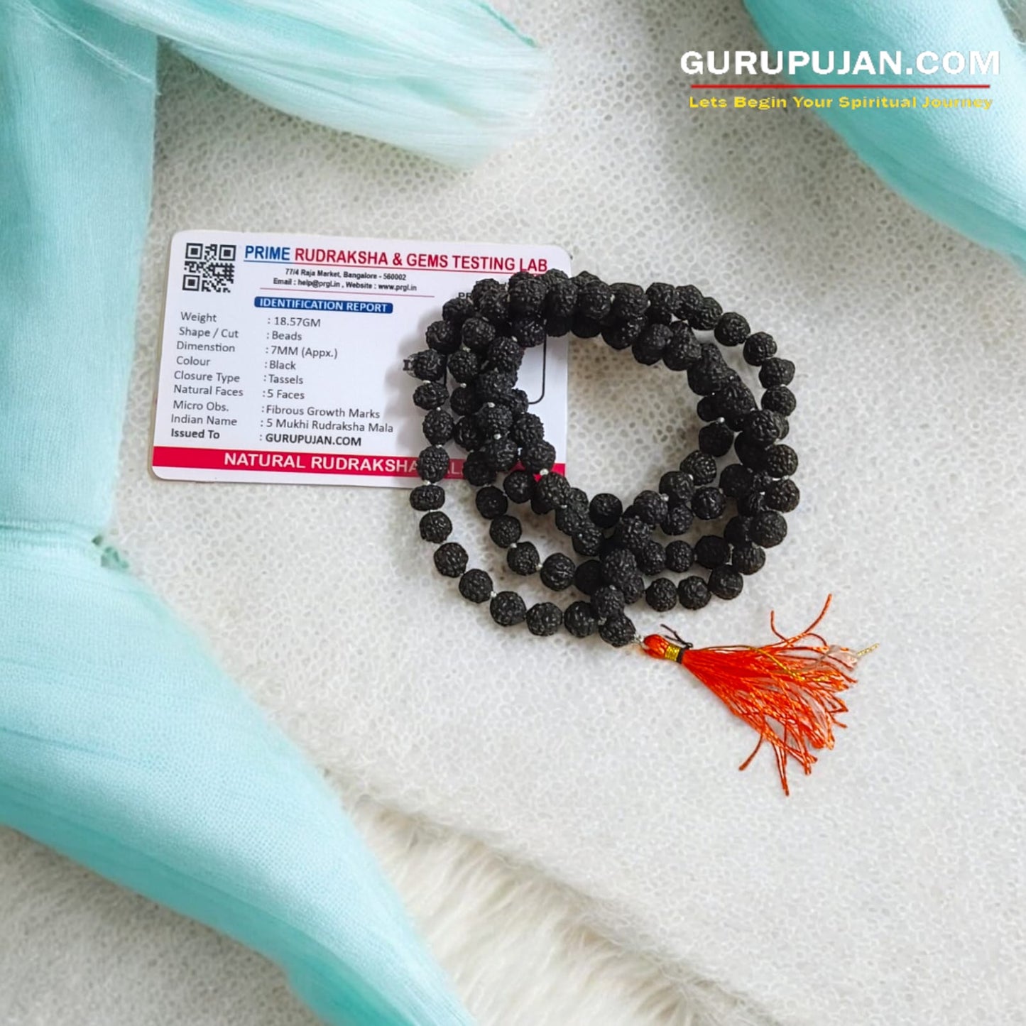 Original Black Rudraksha Mala made with 5 Mukhi beads, lab-certified, available for Jaap and wearing, ensuring spiritual protection and meditation benefits