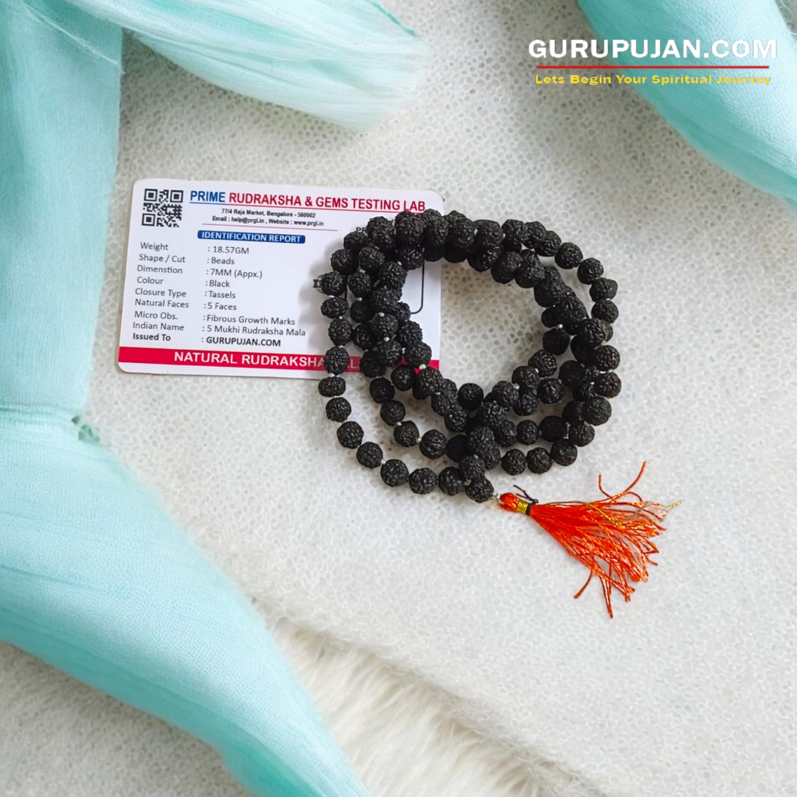 Original Black Rudraksha Mala made with 5 Mukhi beads, lab-certified, available for Jaap and wearing, ensuring spiritual protection and meditation benefits