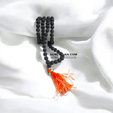 Original Black Rudraksha Mala made with 5 Mukhi beads, lab-certified, available for Jaap and wearing, ensuring spiritual protection and meditation benefits