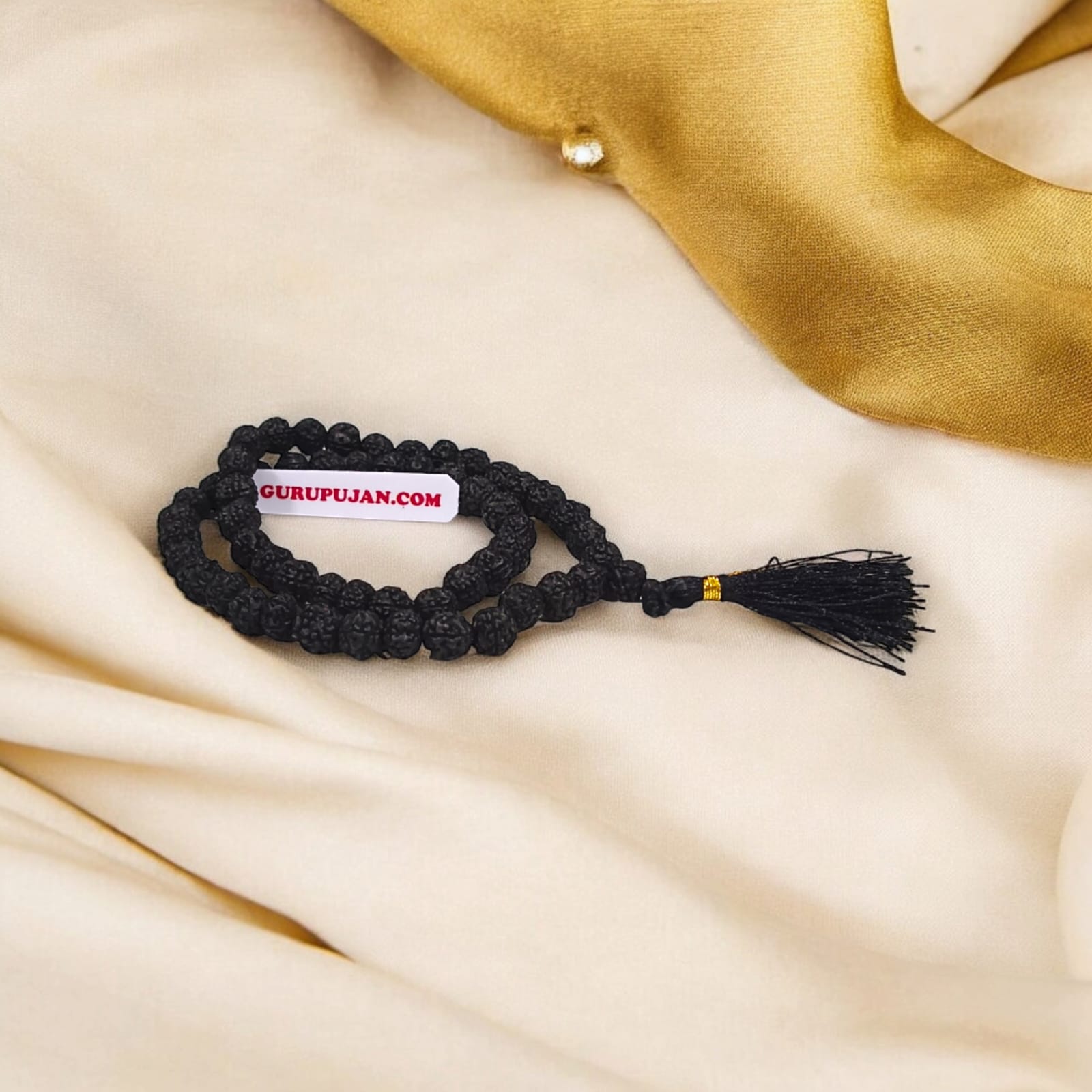 Original Black Rudraksha Mala made with 5 Mukhi beads, lab-certified, available for Jaap and wearing, ensuring spiritual protection and meditation benefits