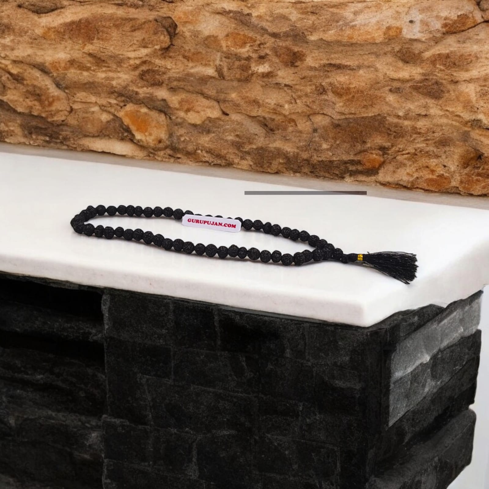 Original Black Rudraksha Mala made with 5 Mukhi beads, lab-certified, available for Jaap and wearing, ensuring spiritual protection and meditation benefits