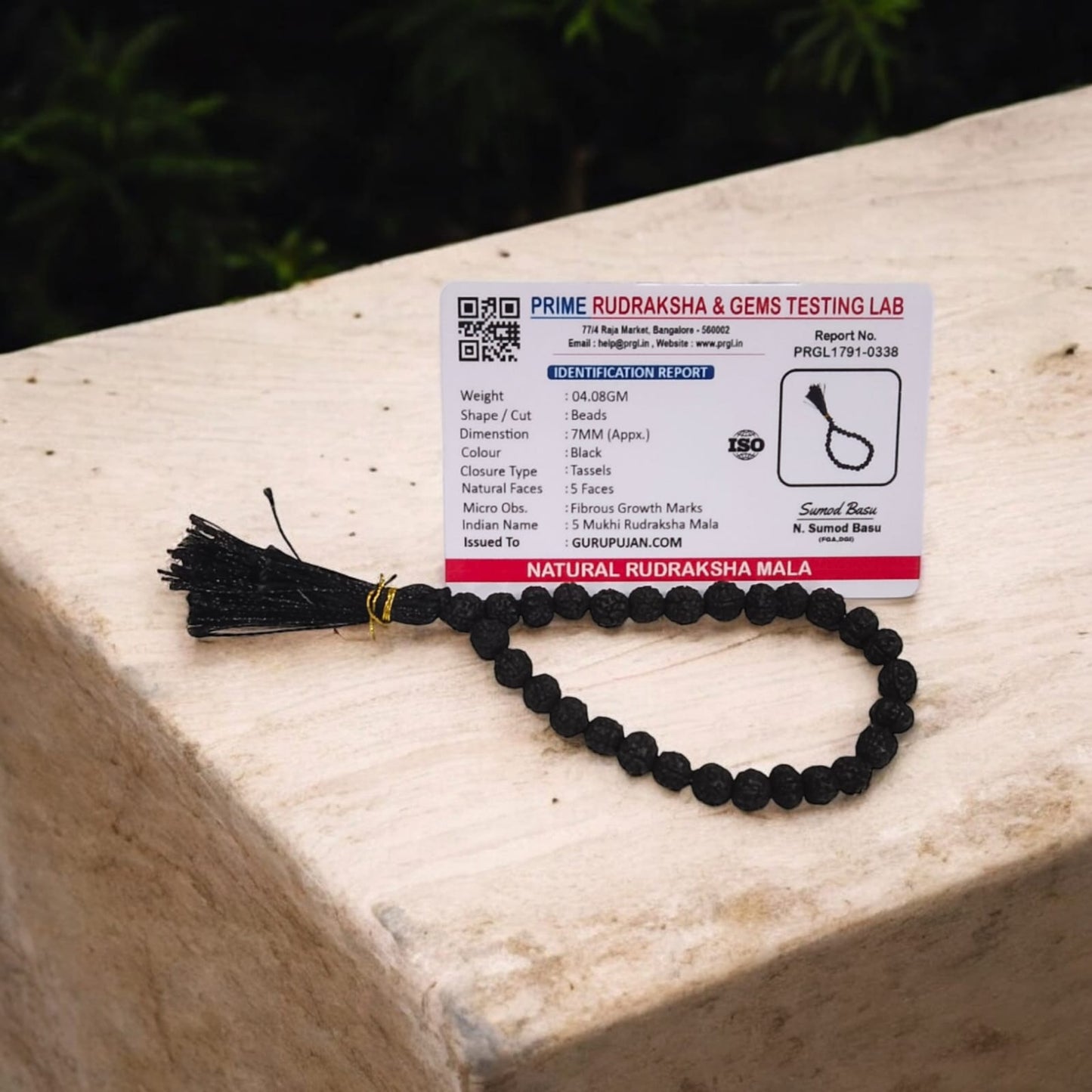 Original Black Rudraksha Mala made with 5 Mukhi beads, lab-certified, available for Jaap and wearing, ensuring spiritual protection and meditation benefits