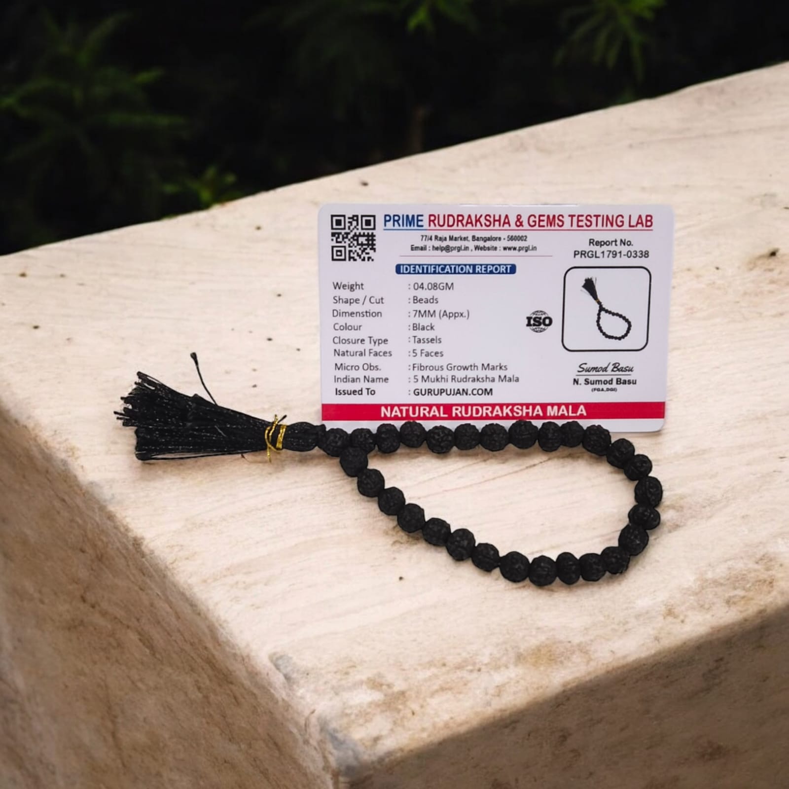Original Black Rudraksha Mala made with 5 Mukhi beads, lab-certified, available for Jaap and wearing, ensuring spiritual protection and meditation benefits