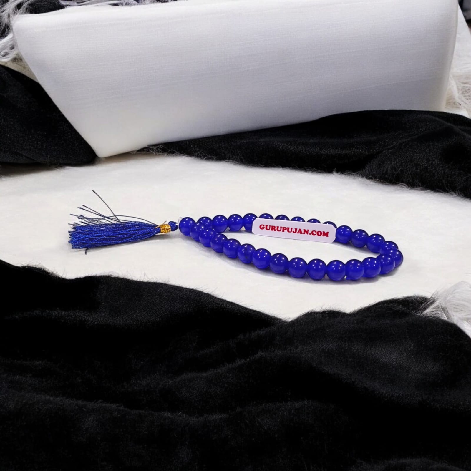 Original Blue Agate Mala with lab certification, available in 27+1, 54+1, and 108+1 beads, along with a stretchable bracelet, for meditation and spiritual growth.