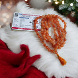 Original Hessonite Garnet Mala with 8mm natural beads in 108+1 and 27+1 variants for success, enemy protection, and spiritual energy