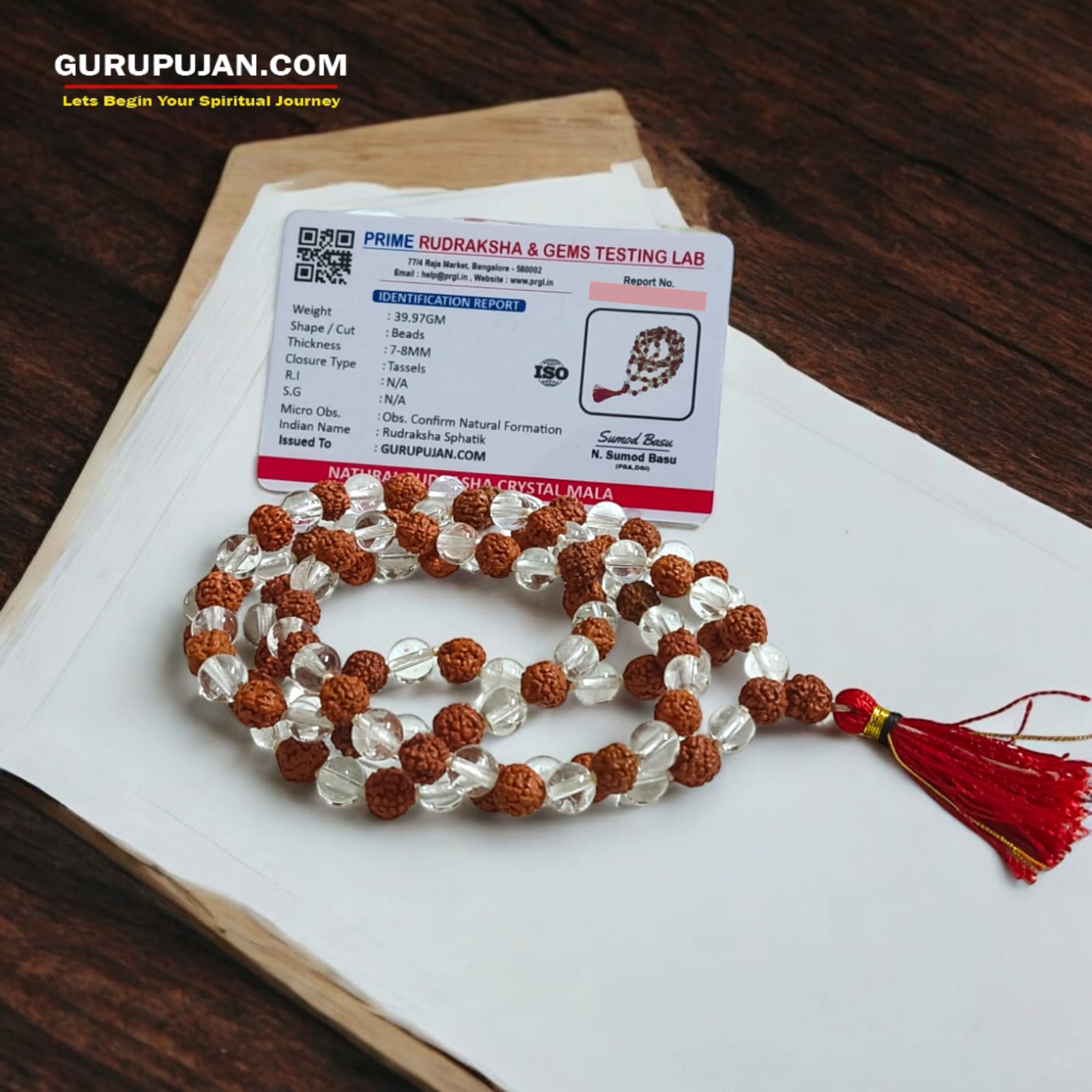 Original Lab Certified Rudraksha Sphatik Mala with 27+1 and 108+1 Beads – Ideal for Meditation and Healing
