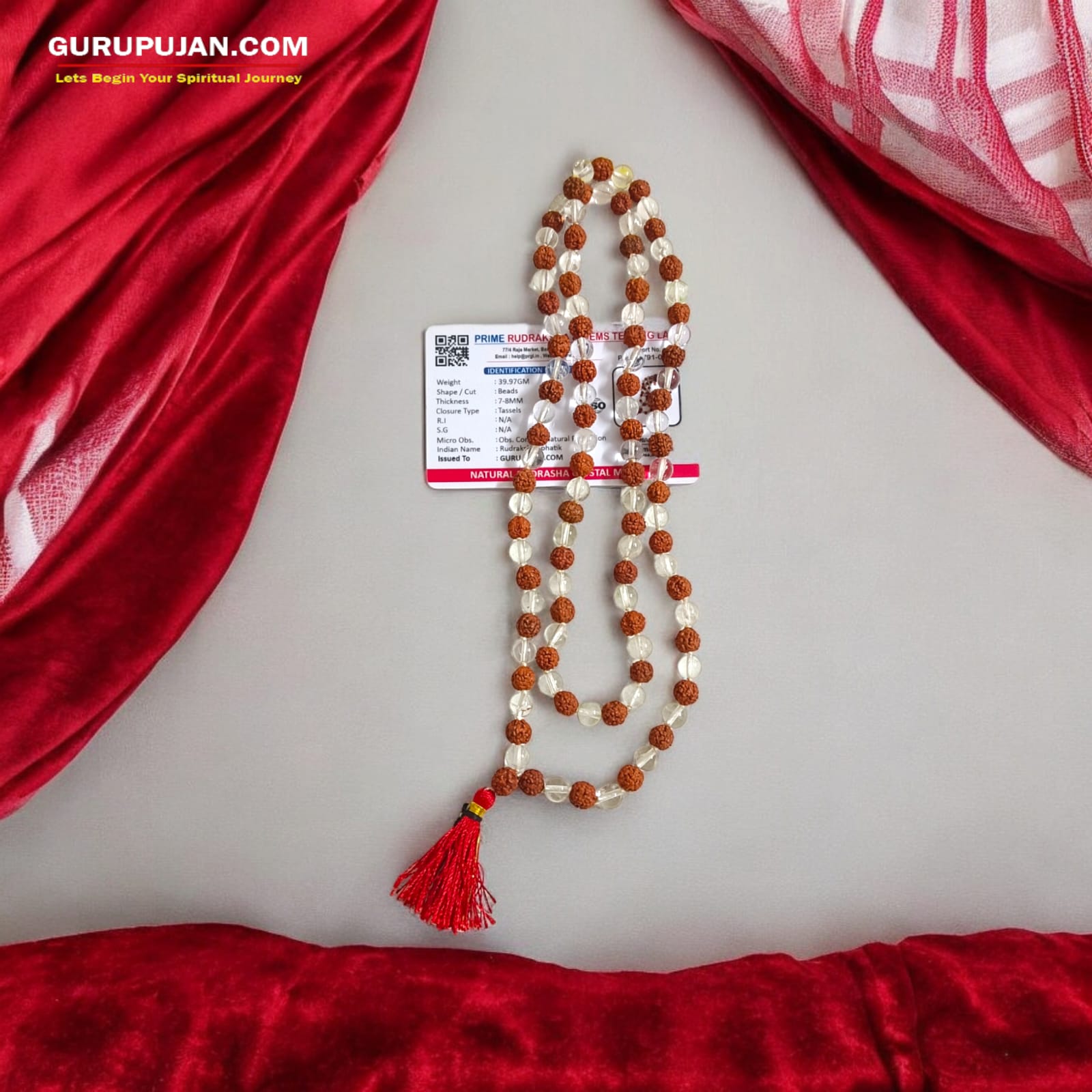 Original Lab Certified Rudraksha Sphatik Mala with 27+1 and 108+1 Beads – Ideal for Meditation and Healing