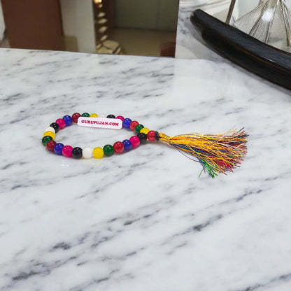 Original Mix Agate Mala with multi-colored beads, lab-certified, available in 27+1, 54+1, and 108+1 beads, as well as a stretchable bracelet, for balance and harmony.