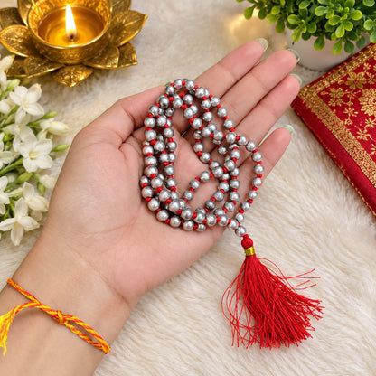 Original Parad Mala made with pure mercury beads, available in  108+1  offered by Gurupujan with lab certification and free gifts
