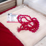 Original Pink Agate Mala with lab certification, available in 27+1, 54+1, and 108+1 beads, along with a stretchable bracelet, for emotional healing and meditation.