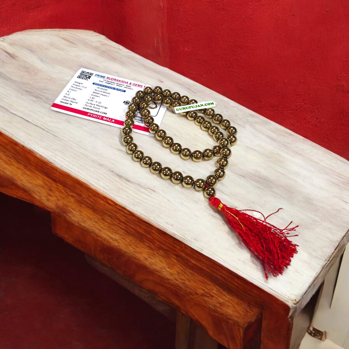 Original Pyrite Mala crafted from genuine metallic beads, ideal for attracting prosperity, boosting confidence, and protecting against negativity.