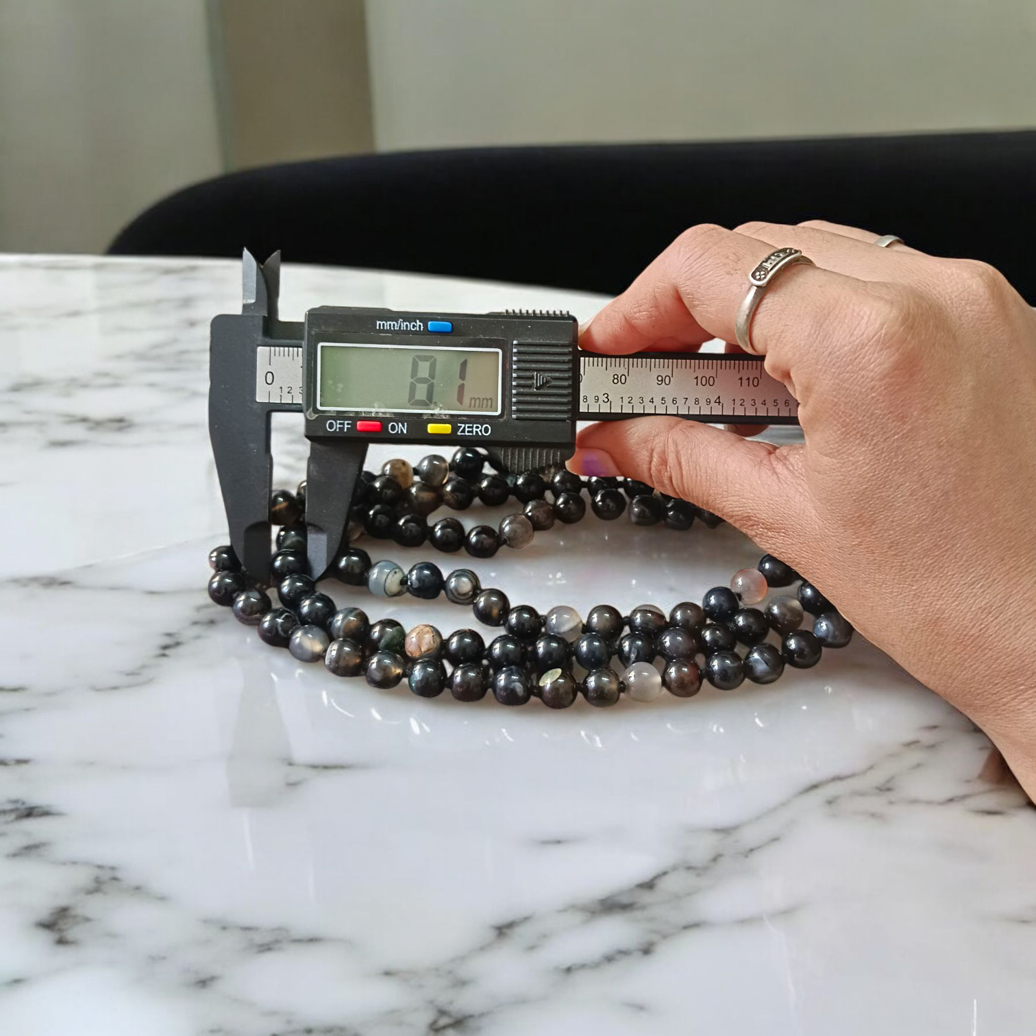 Original Sulemani Hakik Mala with 108+1 and 27+1 Lab-Certified 8MM Black Agate Beads for Meditation and Daily Emotional Balance