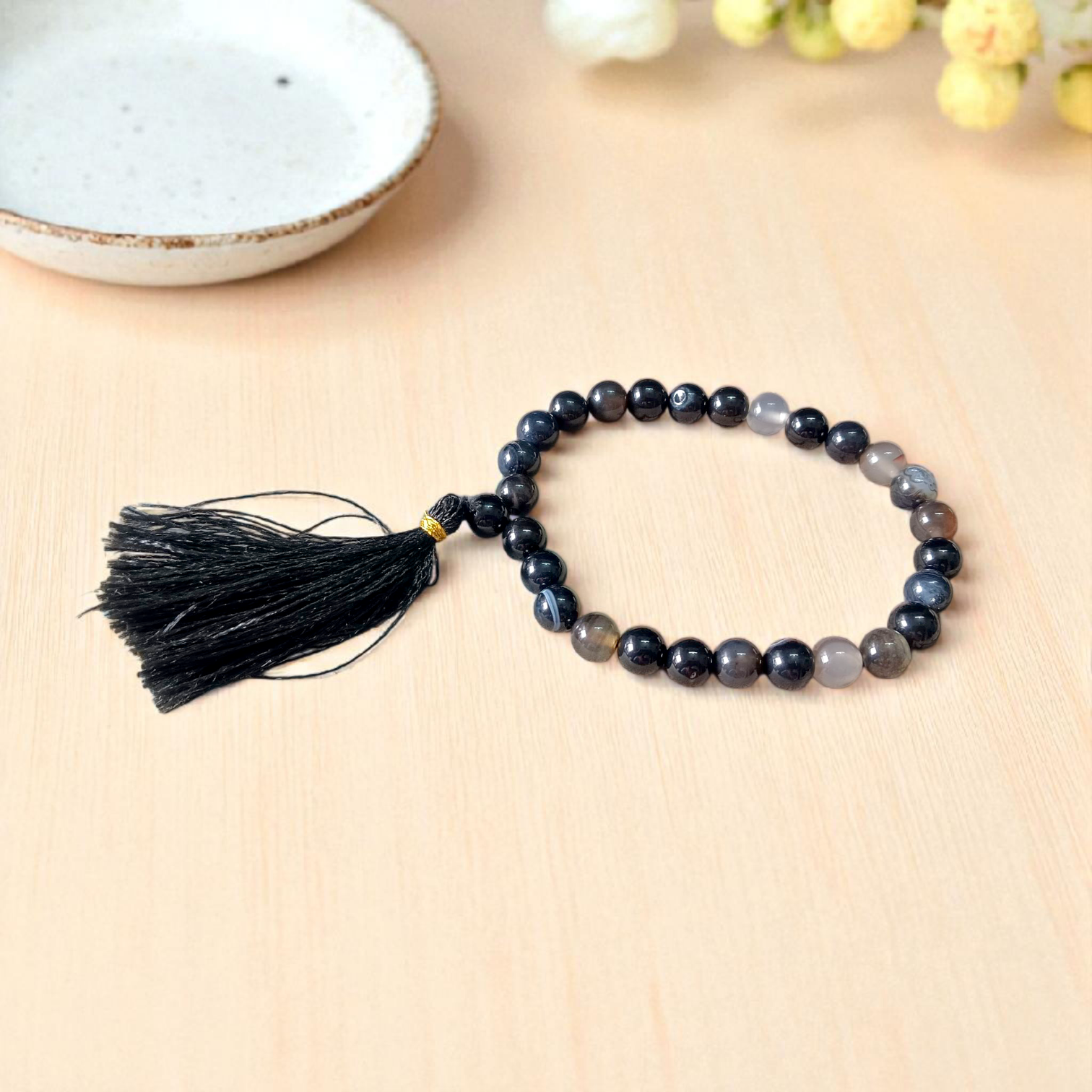 Original Sulemani Hakik Mala with 27+1 Lab-Certified 8MM Black Beads for Emotional Stability and Meditation