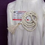 Original White Agate Mala with lab certification, available in 27+1, 54+1, and 108+1 beads, along with a stretchable bracelet, for meditation and spiritual growth.