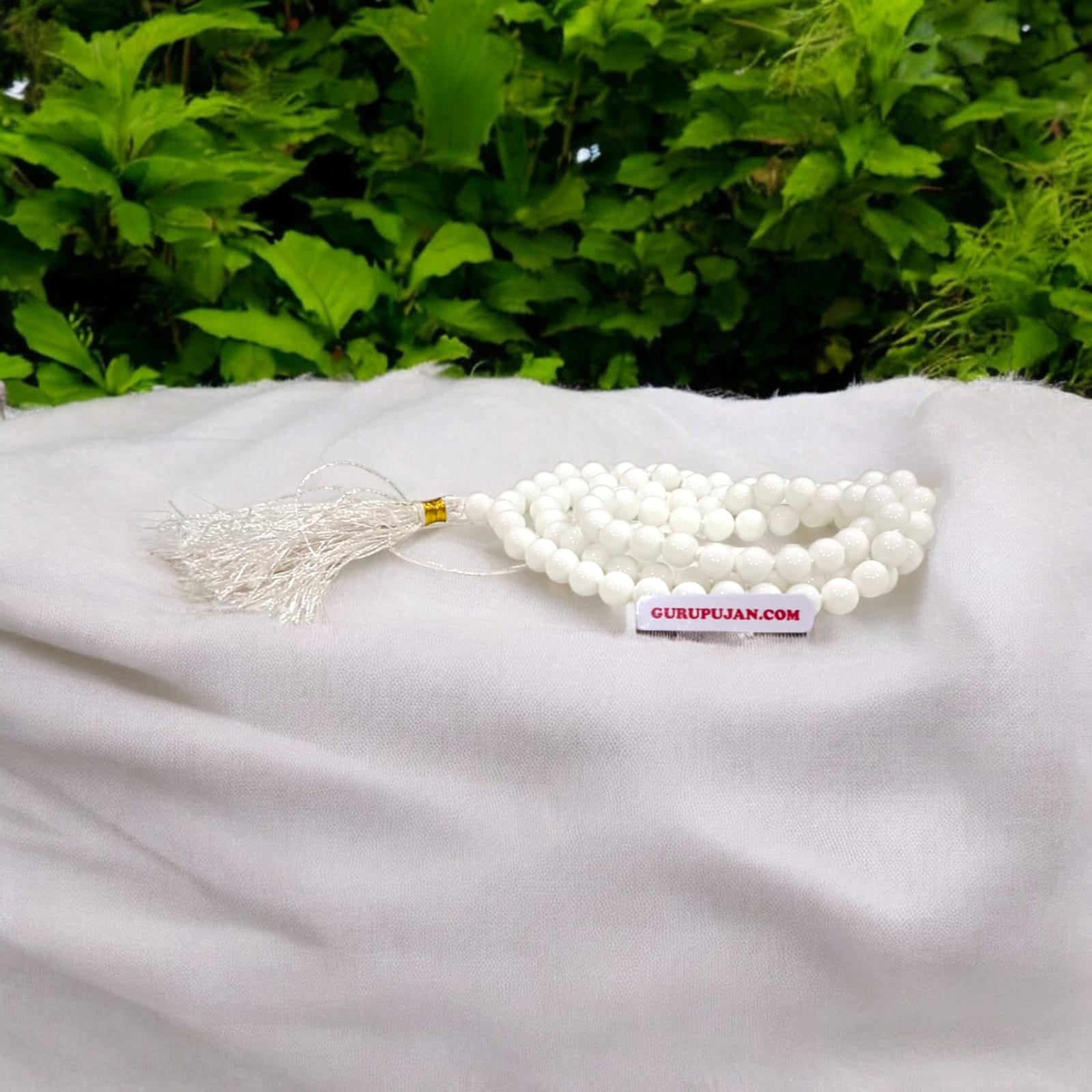 Original White Agate Mala with lab certification, available in 27+1, 54+1, and 108+1 beads, along with a stretchable bracelet, for meditation and spiritual growth.
