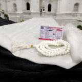 Original White Agate Mala with lab certification, available in 27+1, 54+1, and 108+1 beads, along with a stretchable bracelet, for meditation and spiritual growth.