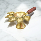 Panch Mukhi Jyot For Aarti With Handle made from 100% Pure Brass, featuring five wicks for aarti, pooja, and spiritual rituals.