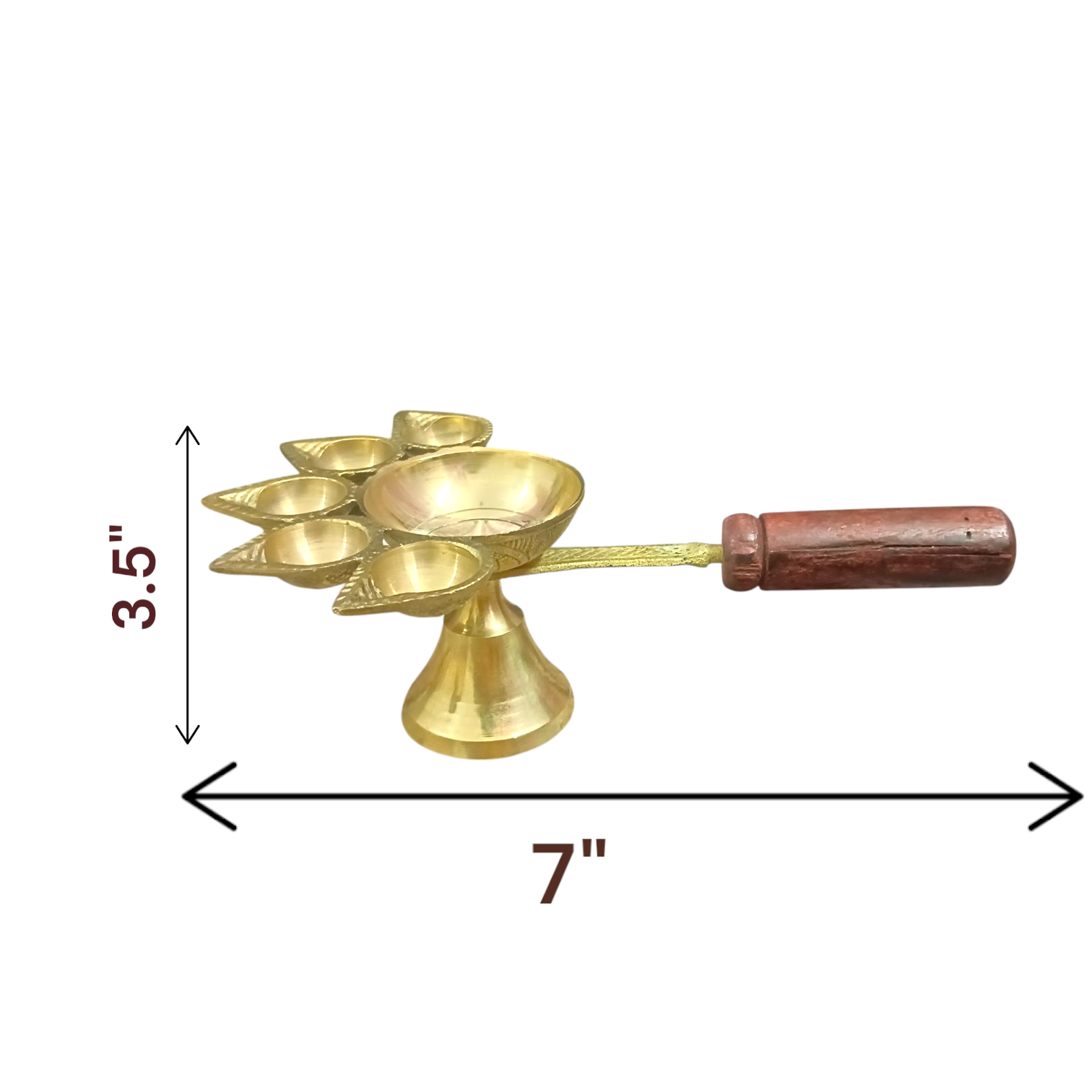 Panch Mukhi Jyot For Aarti With Handle made from 100% Pure Brass, featuring five wicks for aarti, pooja, and spiritual rituals.