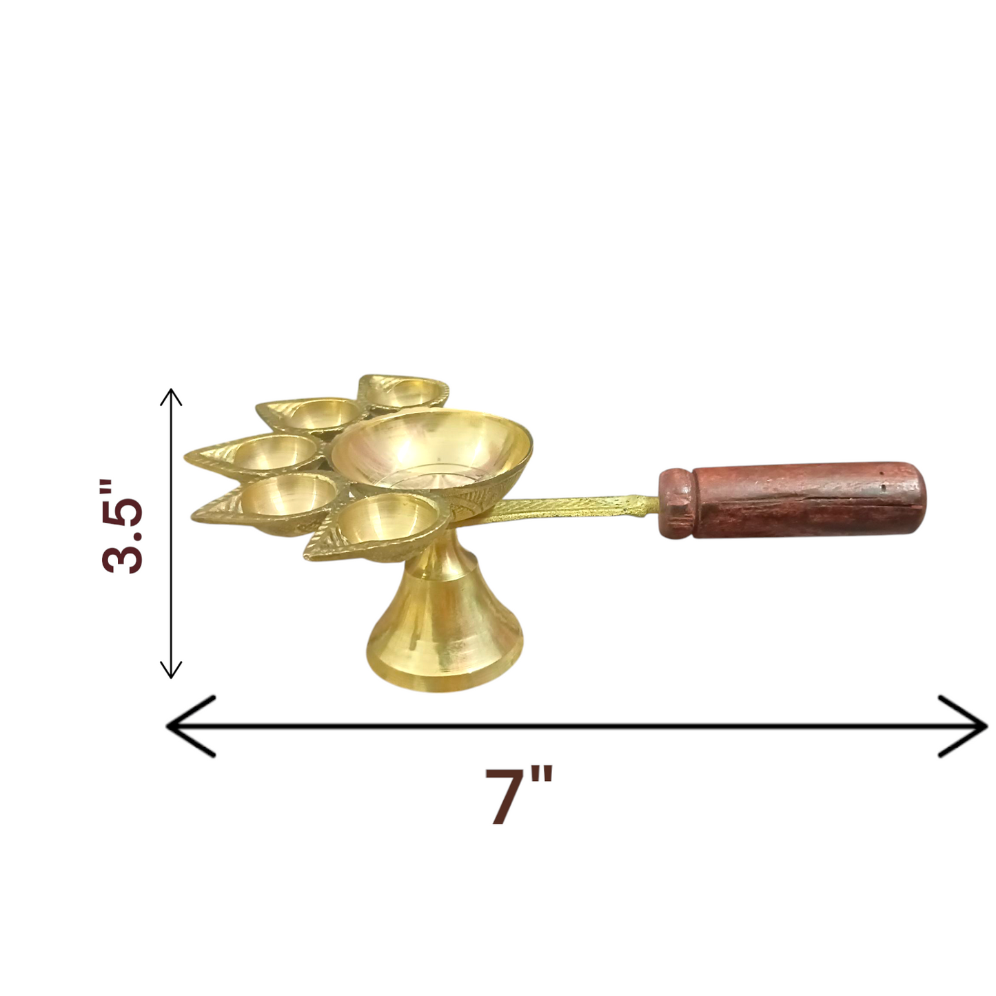 Panch Mukhi Jyot For Aarti With Handle made from 100% Pure Brass, featuring five wicks for aarti, pooja, and spiritual rituals.