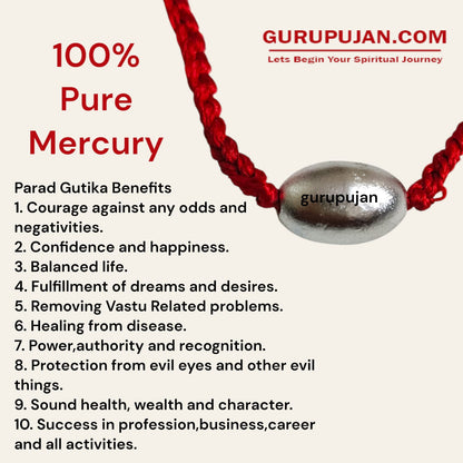 Parad Gutika locket crafted from pure mercury, featuring Lord Shiva’s image, with a red knotted thread for easy wear.