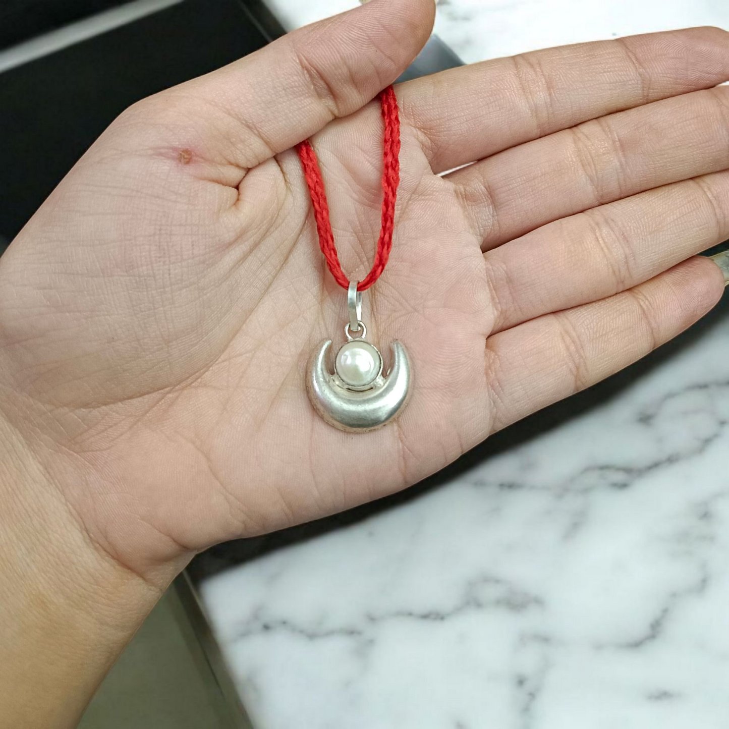 Pearl Moon Pendant made of certified Moti gemstone set in silver, used for astrology and emotional healing