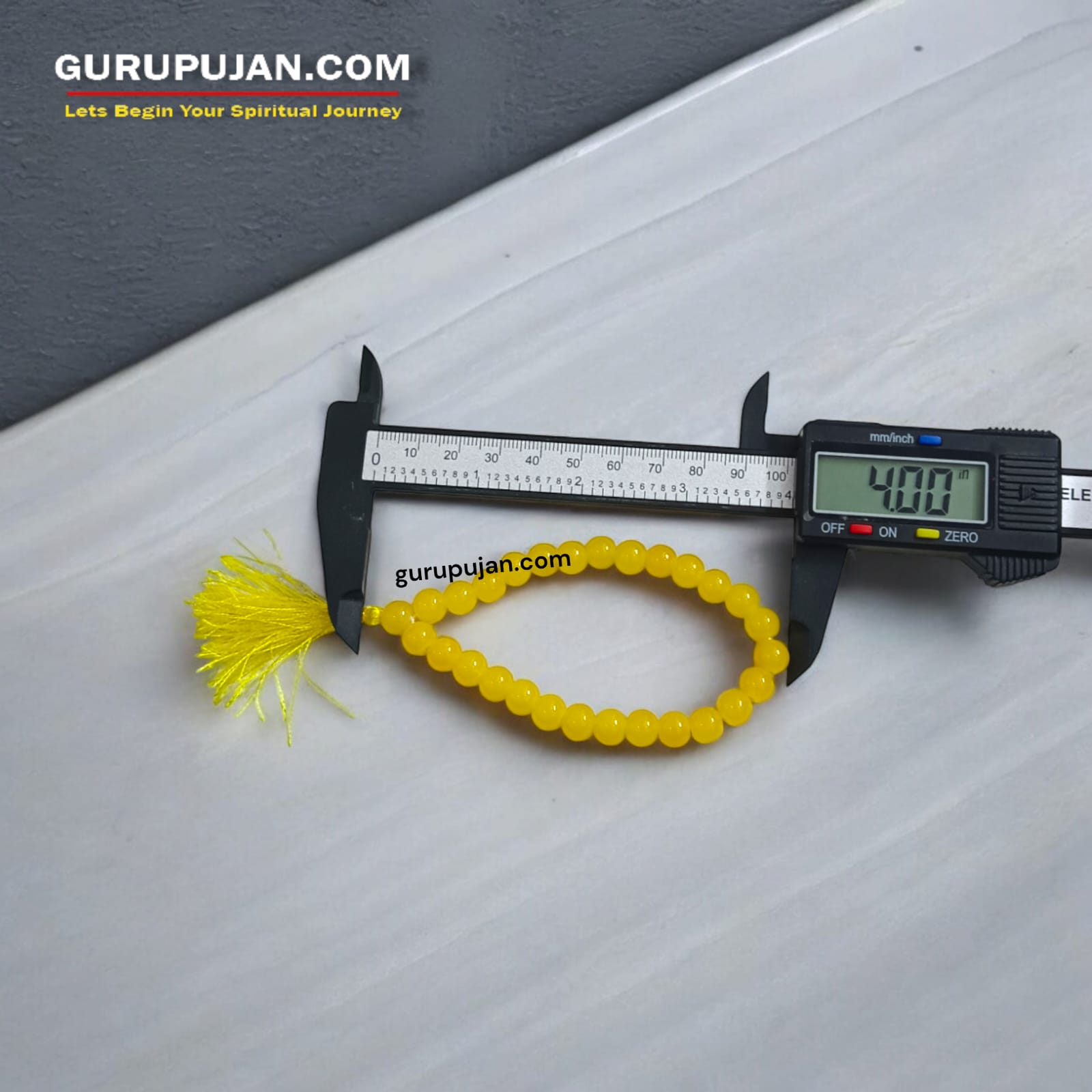 Peeli Hakik Mala 27+1 Beads, Lab Certified Yellow Agate Jaap Mala by Gurupujan, ideal for safety and emotional grounding.