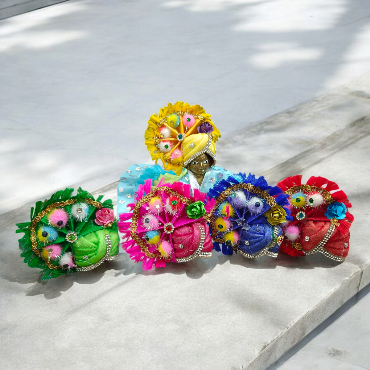Laddu Gopal Pagdi Set of 5 – Vibrant Turban for Bal Gopal Idol | Size 6