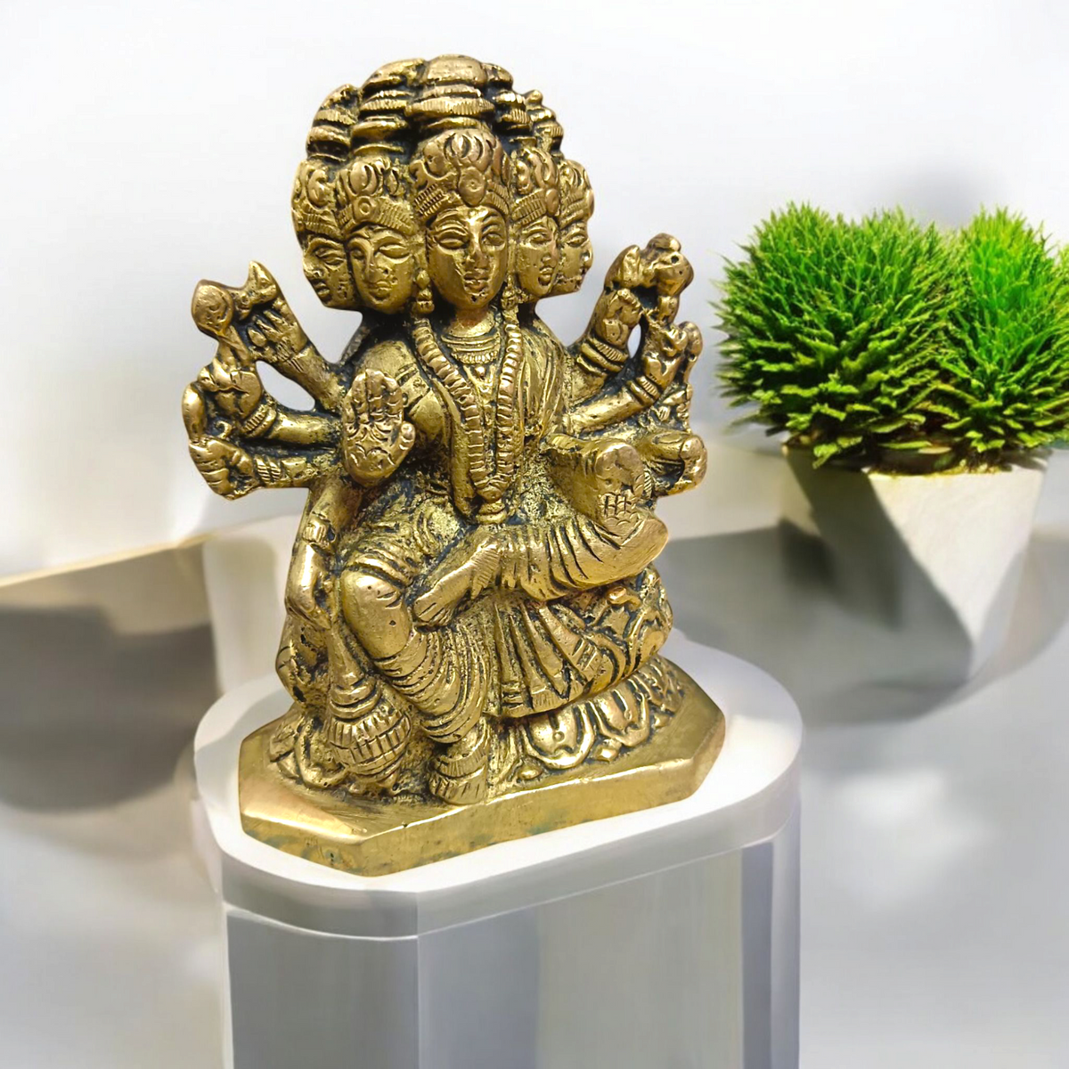 Gayatri Mata Brass Murti | 4 Inch Gold Plated Idol for Puja & Worship