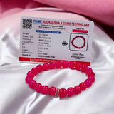Pink Agate Bracelet with 8MM natural beads, lab certified, stretchable design, promoting emotional healing and harmony.