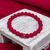 Pink Agate Bracelet with 8MM natural beads, lab certified, stretchable design, promoting emotional healing and harmony.