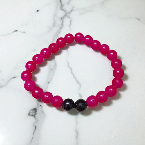 Pink & Black Agate Bracelet |  Beads Stretchable | Lab Certified | Gurupujan