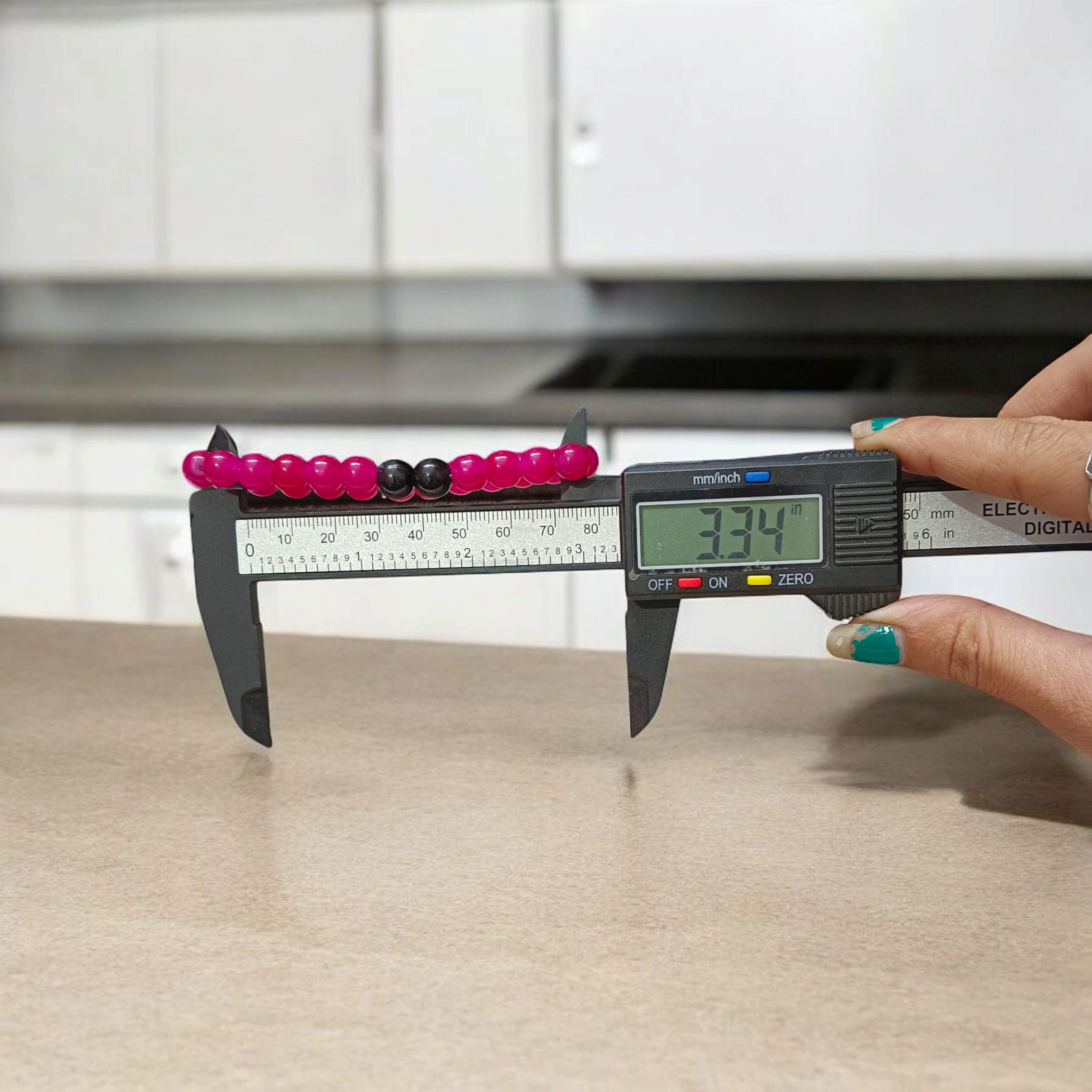 Pink & Black Agate (Hakik) bracelet with 8mm round polished beads, lab certified and stretchable, perfect for emotional healing and protection