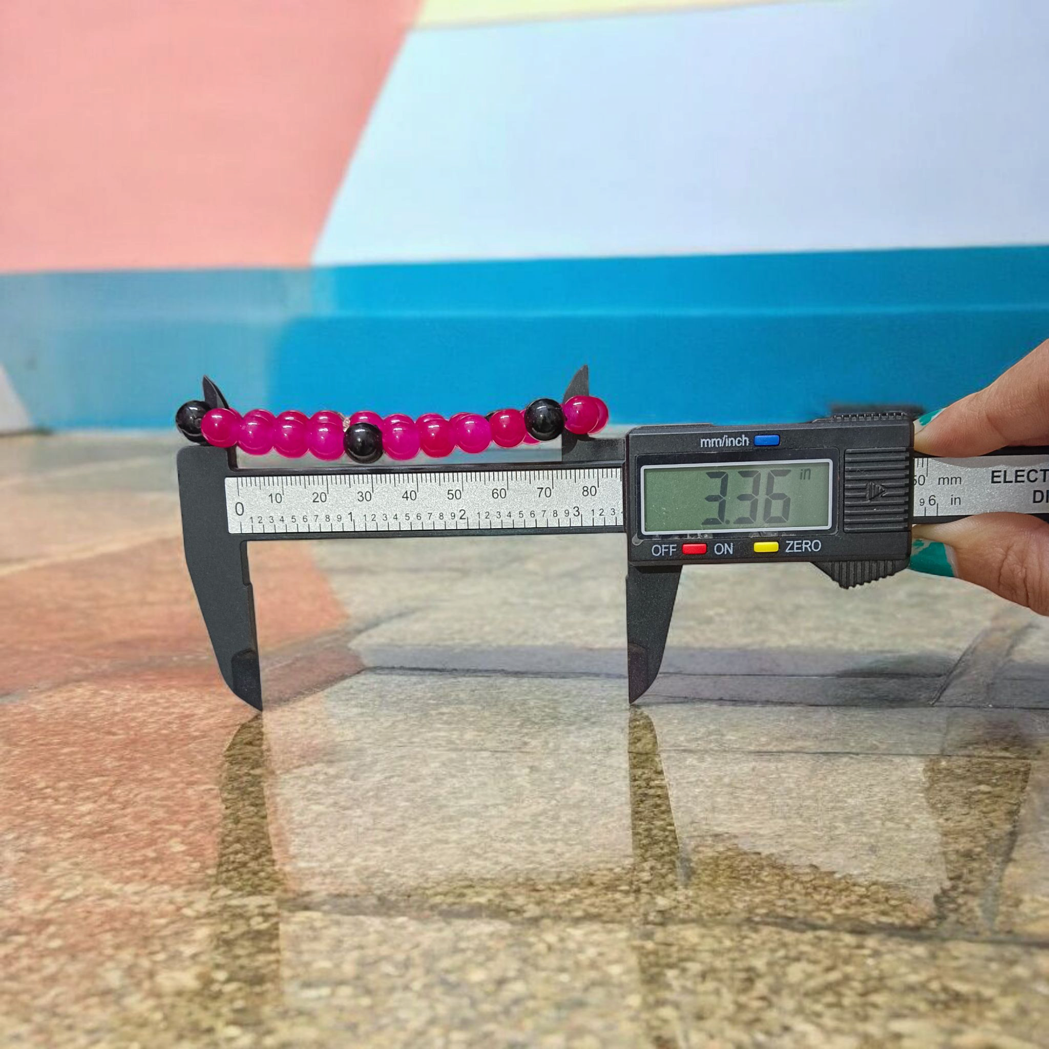 Pink & Black Agate (Hakik) bracelet with 8mm round polished beads, lab certified and stretchable, perfect for emotional healing and protection