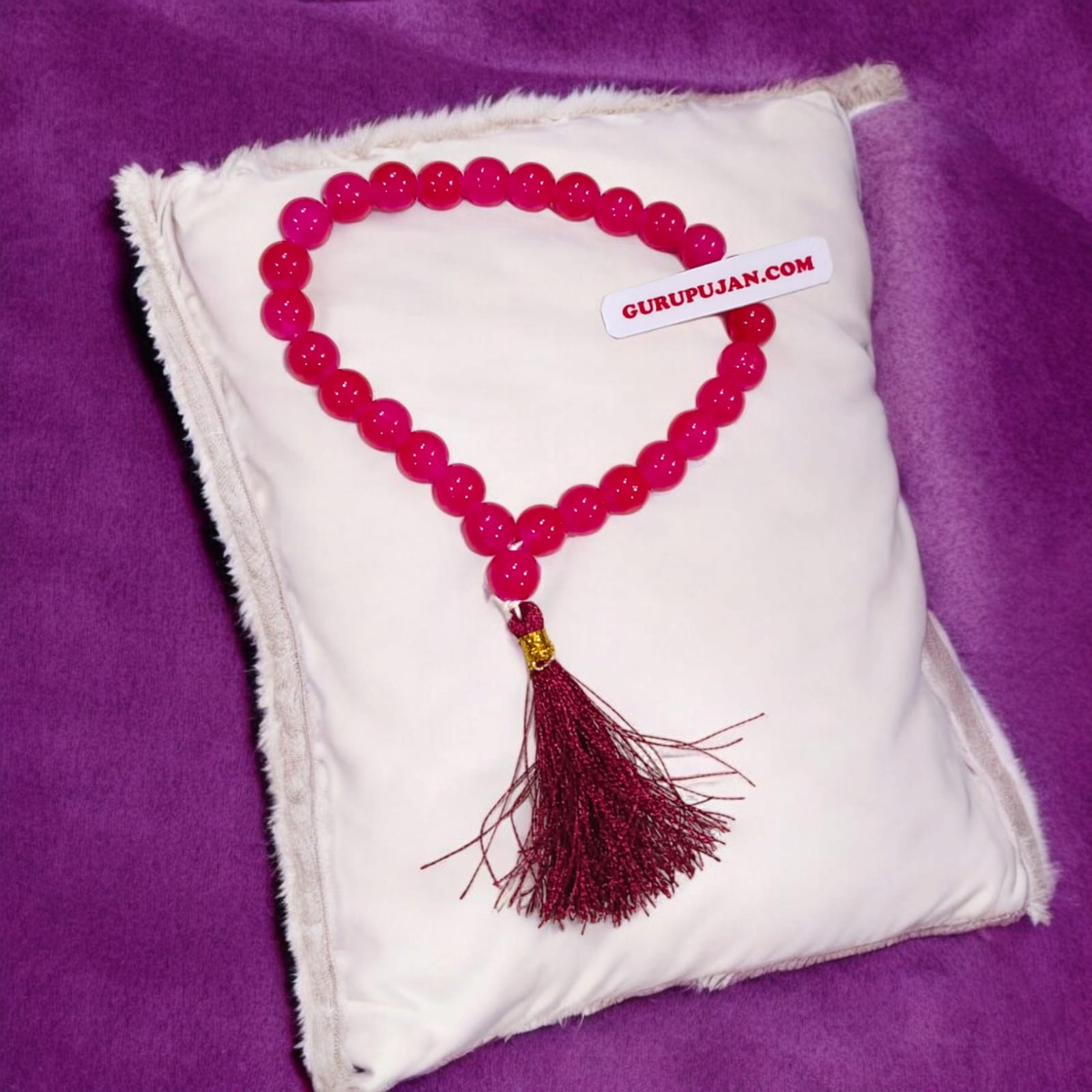 Pink Hakik Mala 27+1 Beads, Lab Certified Pink Agate Jaap Mala by Gurupujan, perfect for stability and emotional balance.