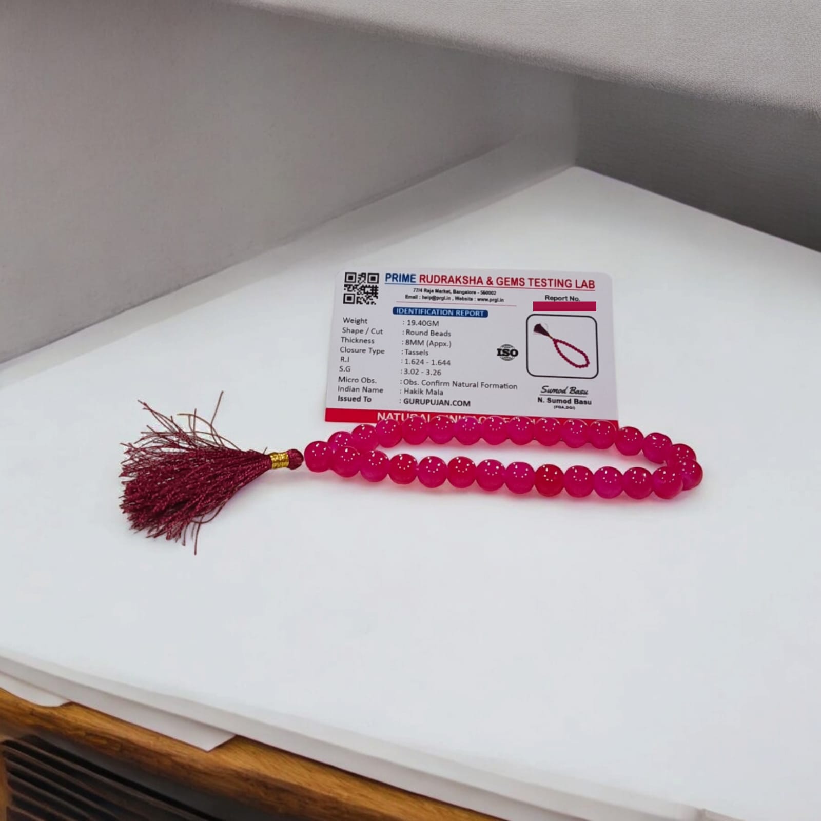 Pink Hakik Mala 27+1 Beads, Lab Certified Pink Agate Jaap Mala by Gurupujan, perfect for stability and emotional balance.